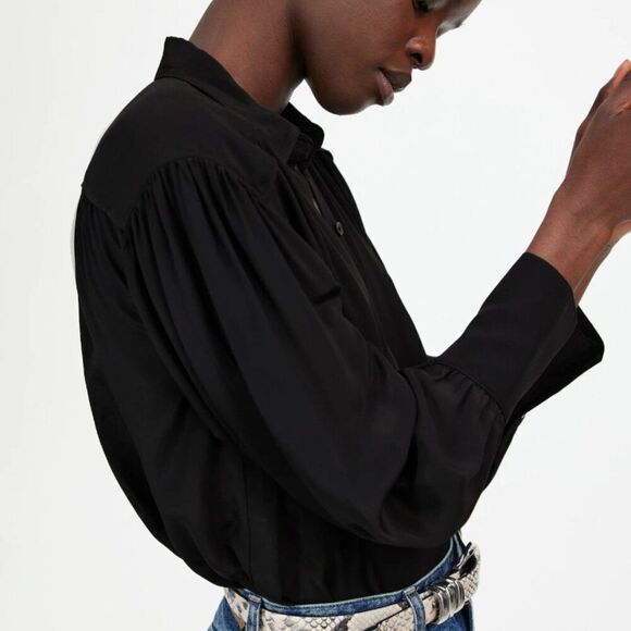 Madewell NT224 black long-Sleeve Button-Front Top size xs NWT - Picture 3 of 12